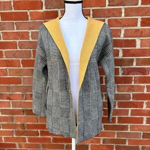 Bartolini Brown & Creme Plaid Open-Front Knit Cardigan Womens XS Wool Cashmere